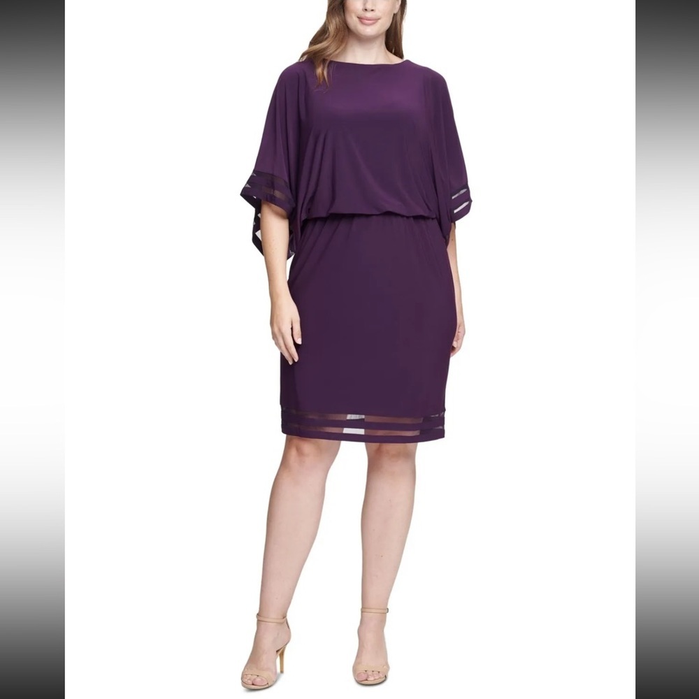 Women’s Formal Dress Plus Size 18W JESSICA HOWARD Purple Elbow Sleeve Blouson